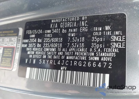 2024 Kia Sorento S from USA, damaged, VIN 5XYRL4JC1RG266472
